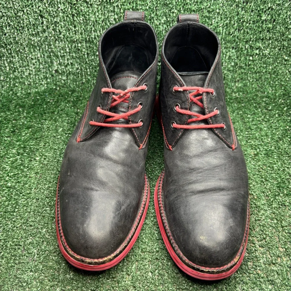 Donald J Pliner EYES E6 Leather Red Sole Chukka Desert Boots Black Mens Size 9 M